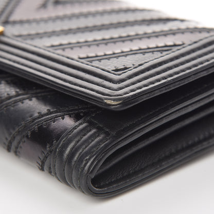 Chanel Calfskin Caviar Quilted Chevron Mixed Boy Wallet On Removable Chain Black 12 of 14