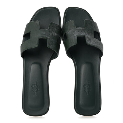 Hermes Epsom Oran Sandals 40 Vert Bouteille 2 of 10