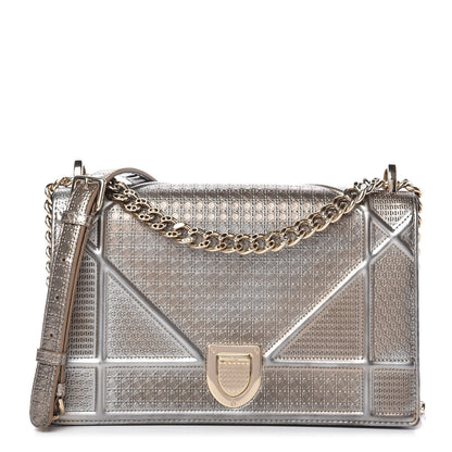 Christian Dior Metallic Patent Micro-Cannage Medium Diorama Flap Bag Silver 1 of 10