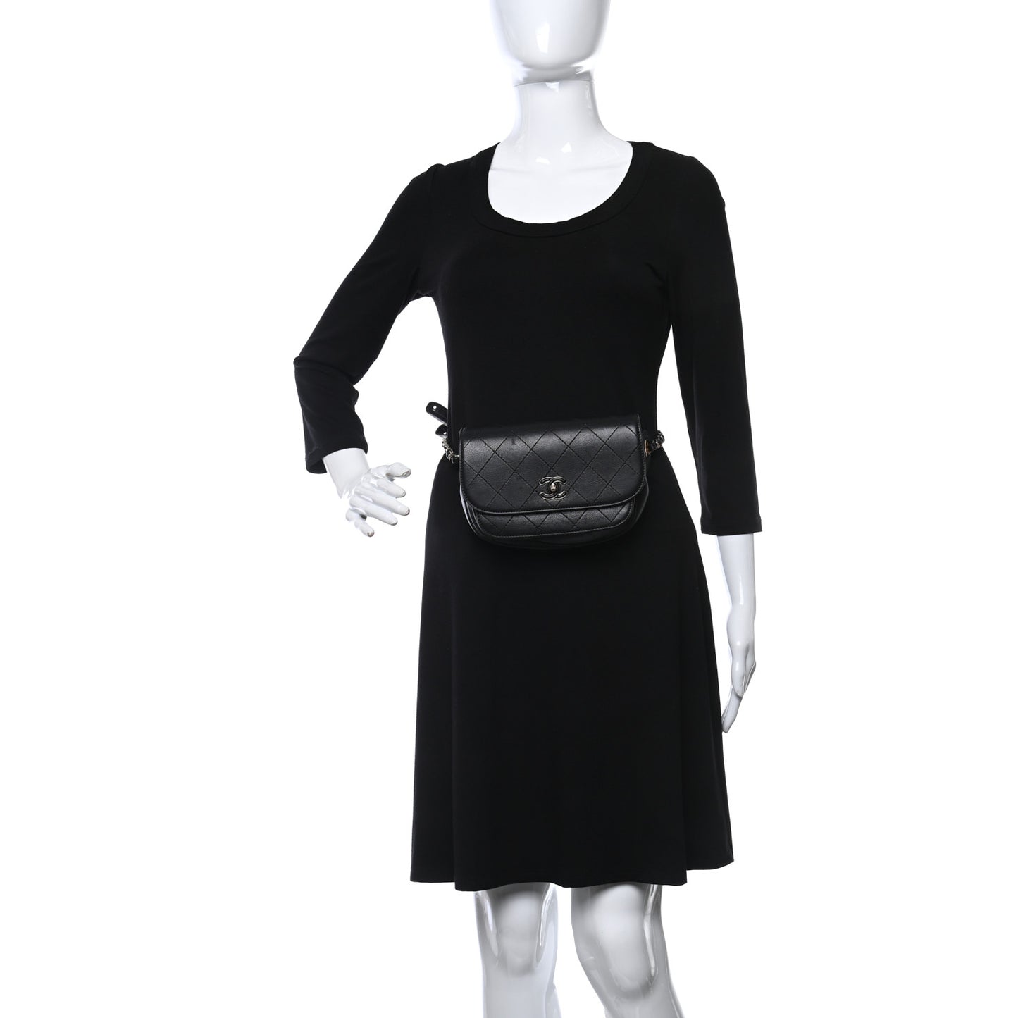 Calfskin Stitched Coco Curve Waist Bag Black