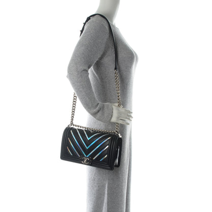 Chanel Lambskin Iridescent PVC Chevron Quilted Medium Boy Flap Black Silver 2 of 7