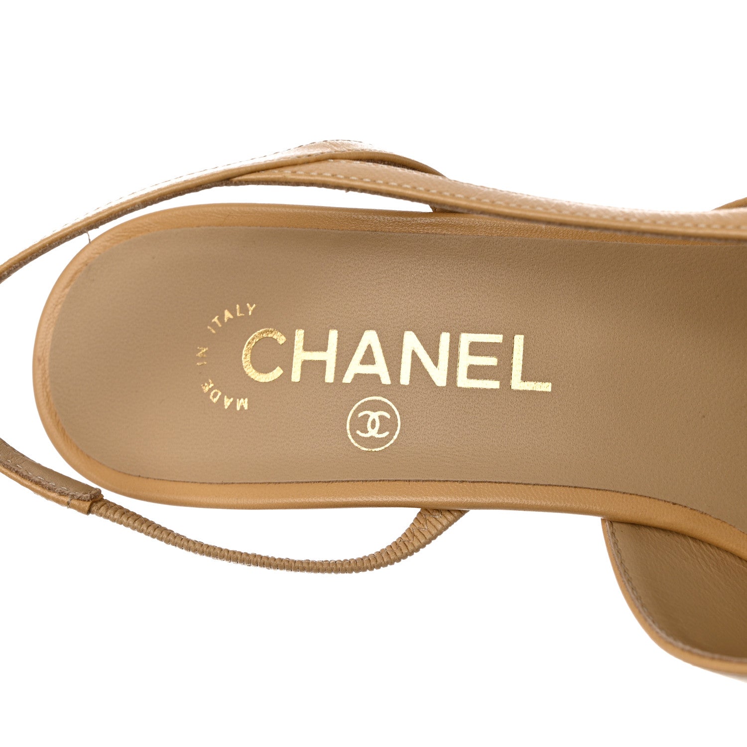 Chanel Goatskin Grosgrain Cap Toe CC Slingback Pumps 39.5 Beige Black 7 of 11