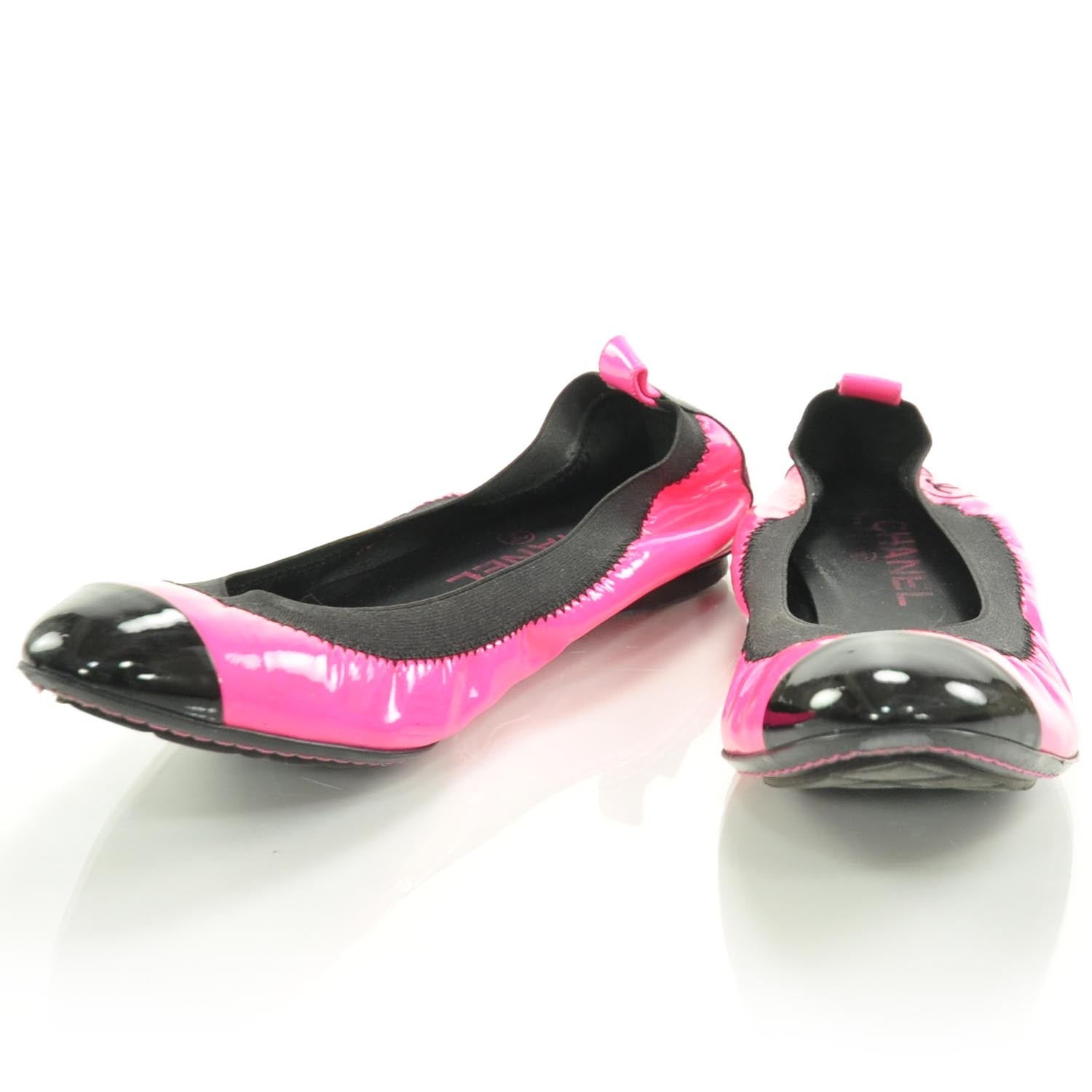 Chanel Patent Elastic Cap Toe Ballet Flats 36 Hot Pink Black 1 of 8