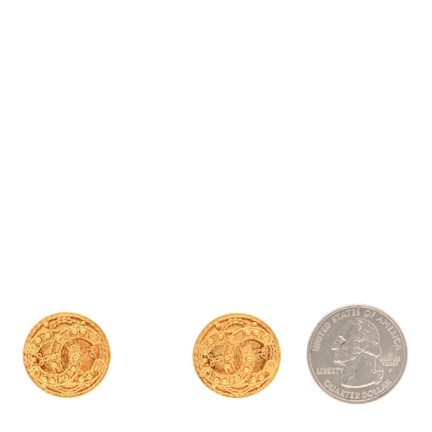 CC Button Clip On Earrings Gold