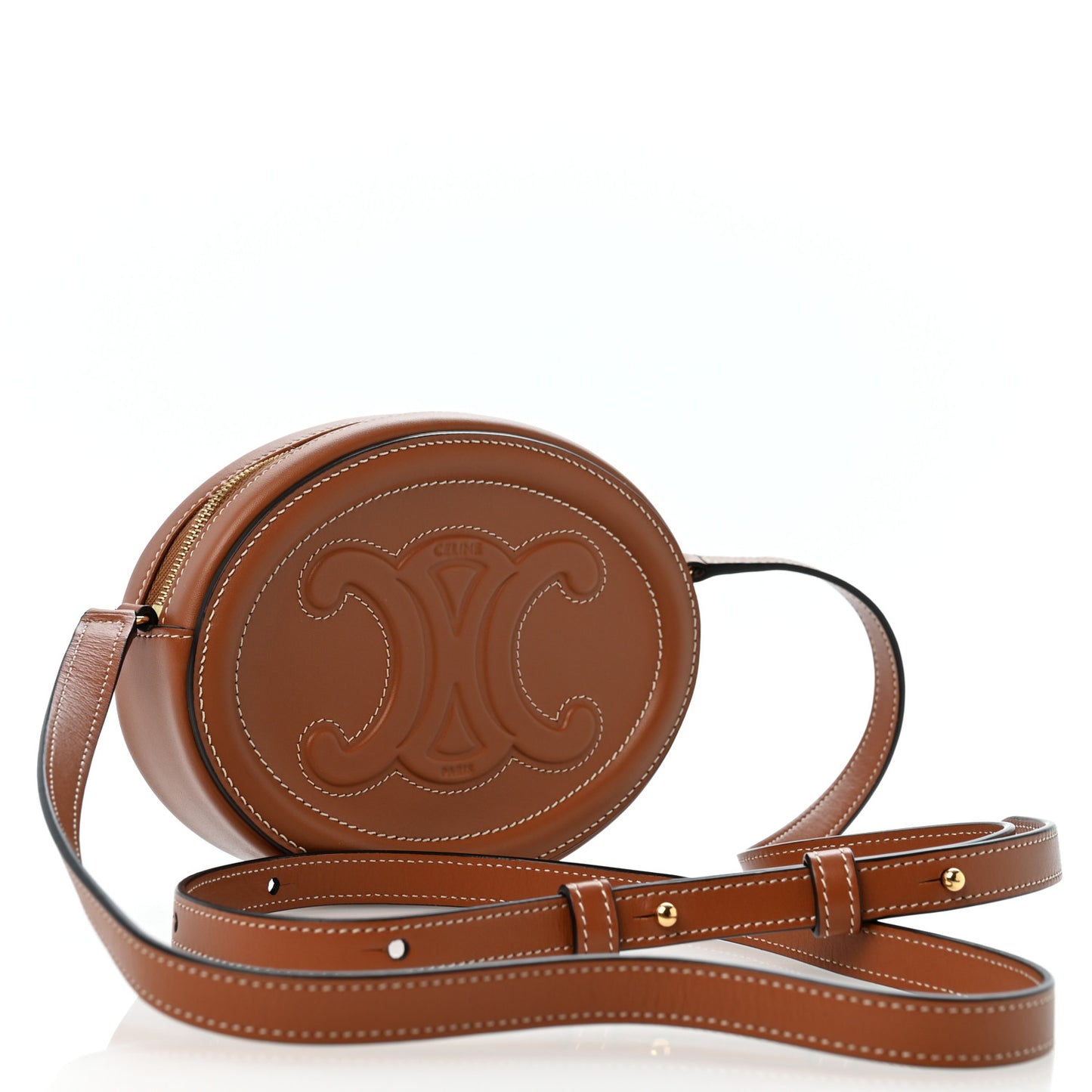 Smooth Calfskin Cuir Small Triomphe Oval Crossbody Purse Tan