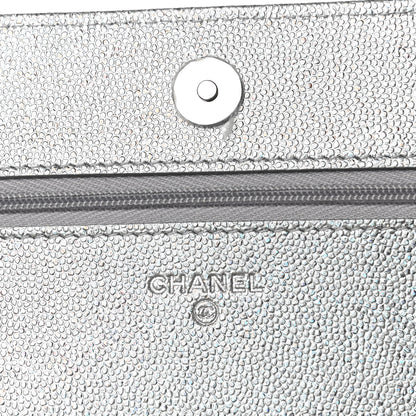 Chanel Glittered Metallic Caviar Quilted Wallet On Chain WOC Silver 6 of 11