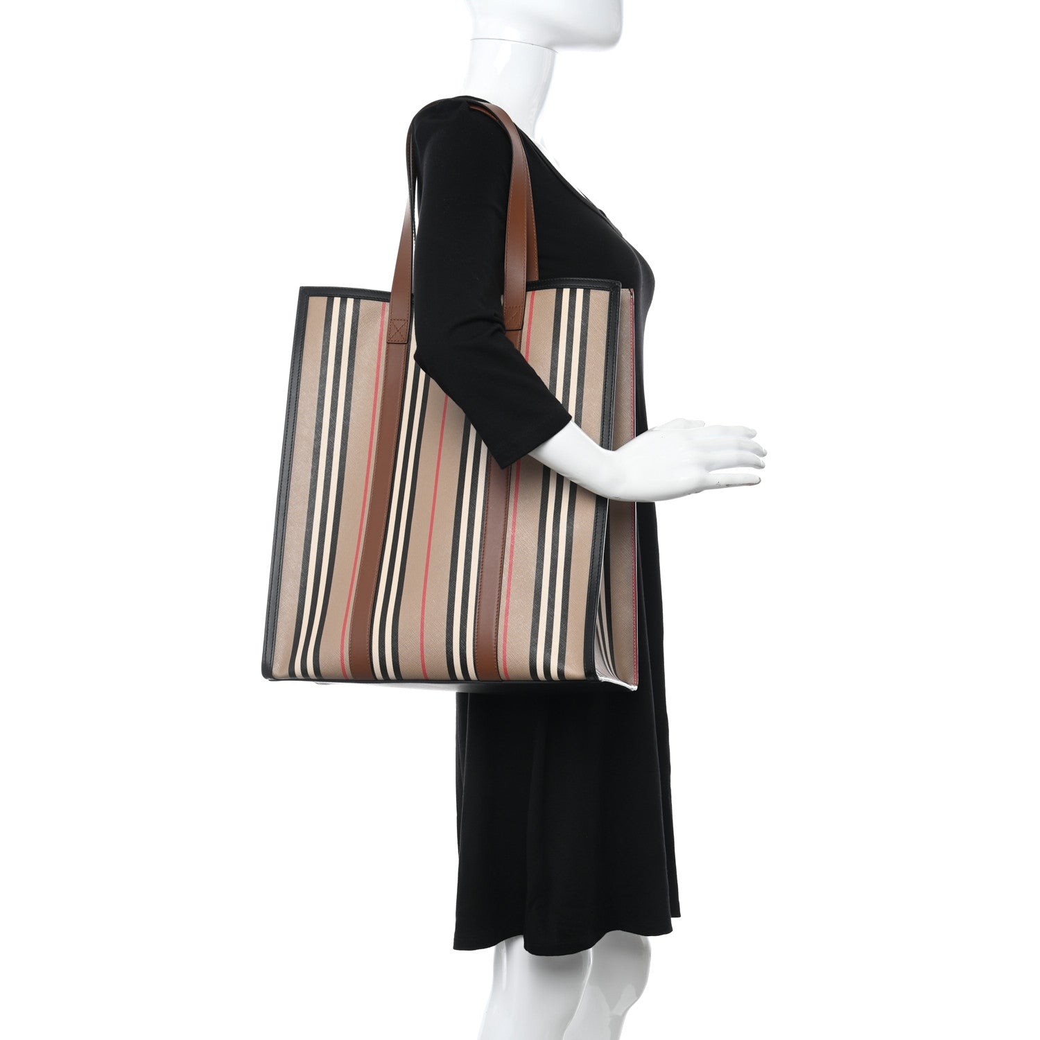 Burberry E-Canvas Stripe Book Tote Archive Beige 2 of 9