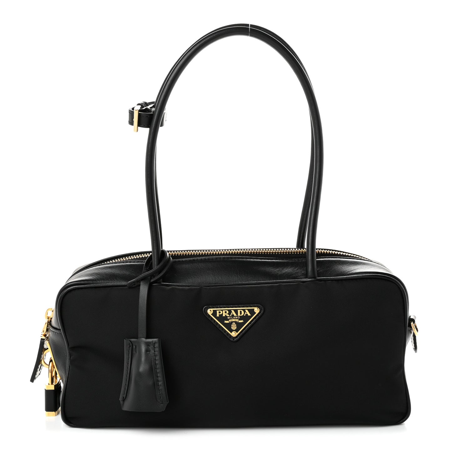 Re-Nylon Vitello Small Top Handle Padlock Bag Black