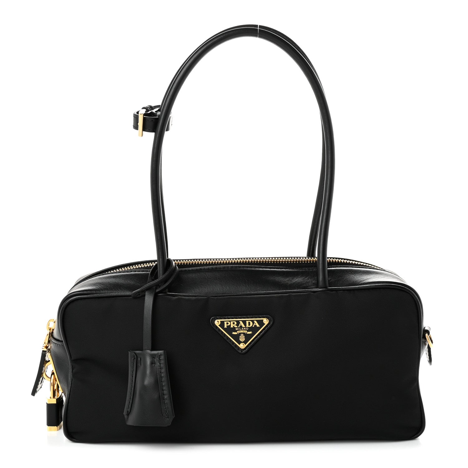 Prada Re-Nylon Vitello Small Top Handle Padlock Bag Black 1 of 9