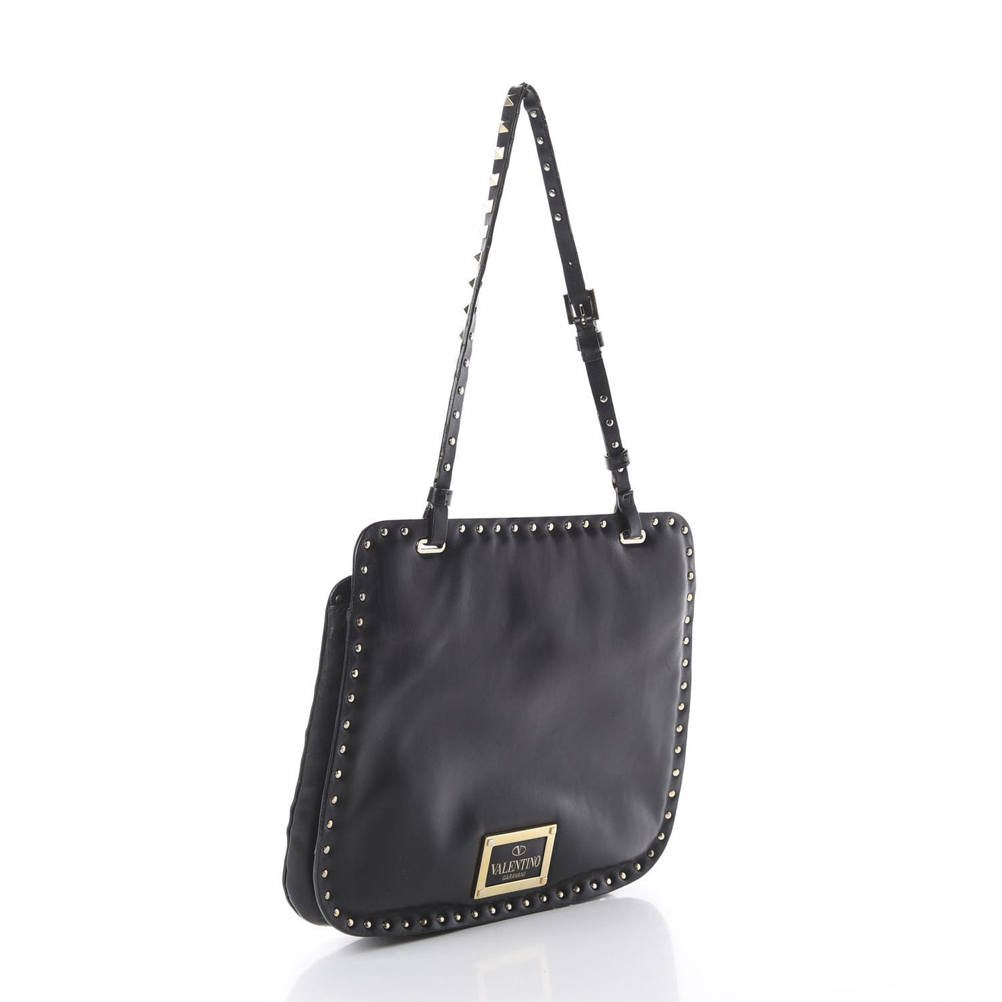Vitello Rockstud Shoulder Satchel Black