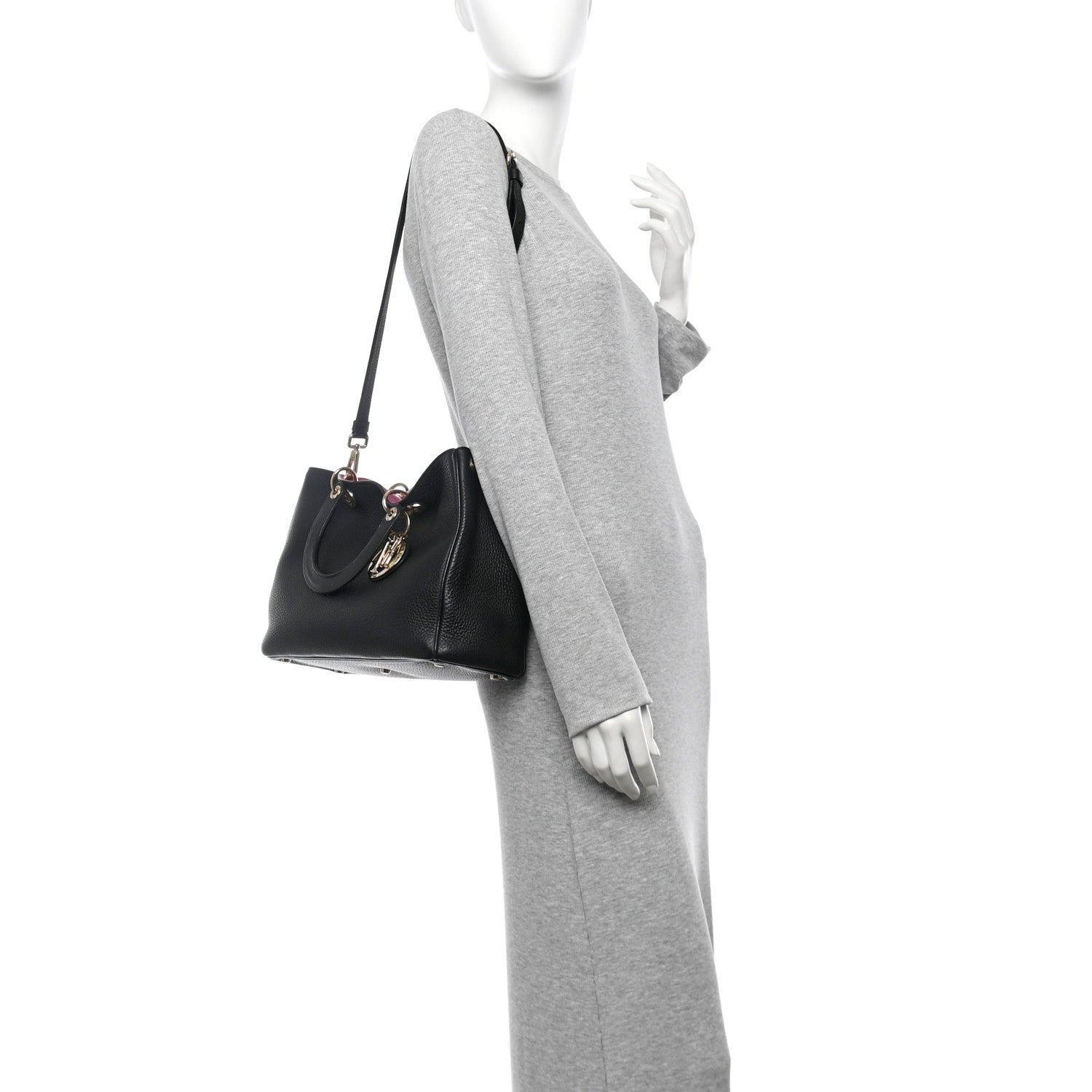 Christian Dior Bullcalf Medium Diorissimo Tote Black Rose Indien 2 of 12