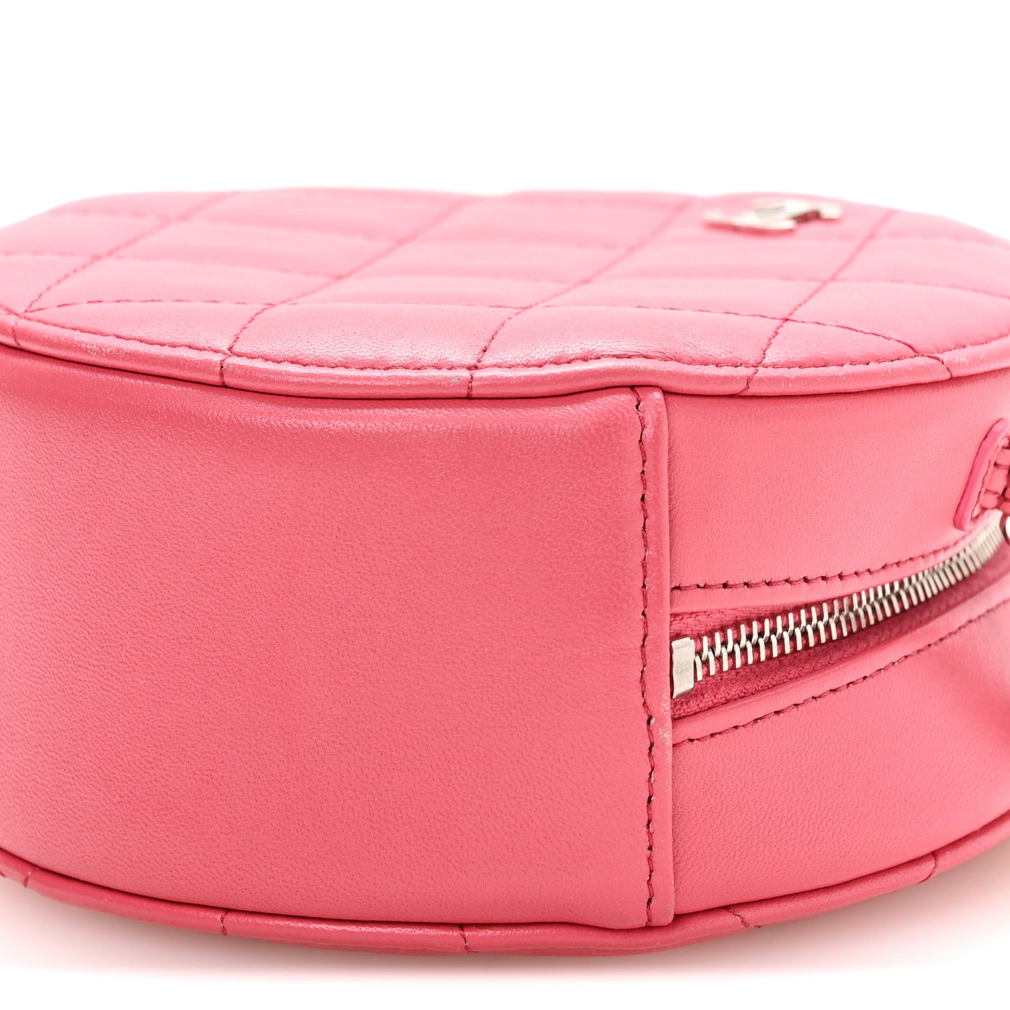 Lambskin Quilted Round Clutch With Chain Pink