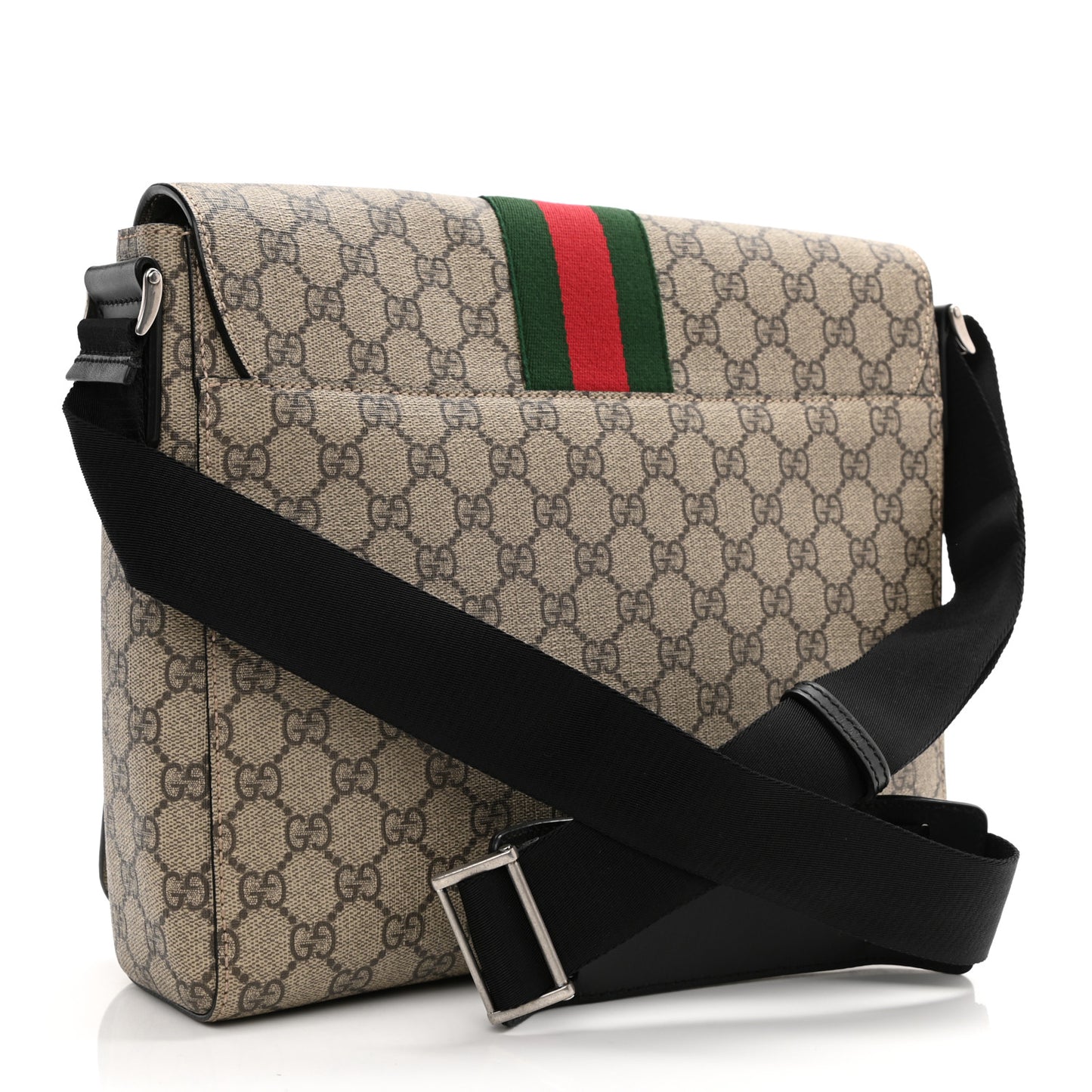 GG Supreme Monogram Web Flap Messenger Bag Black