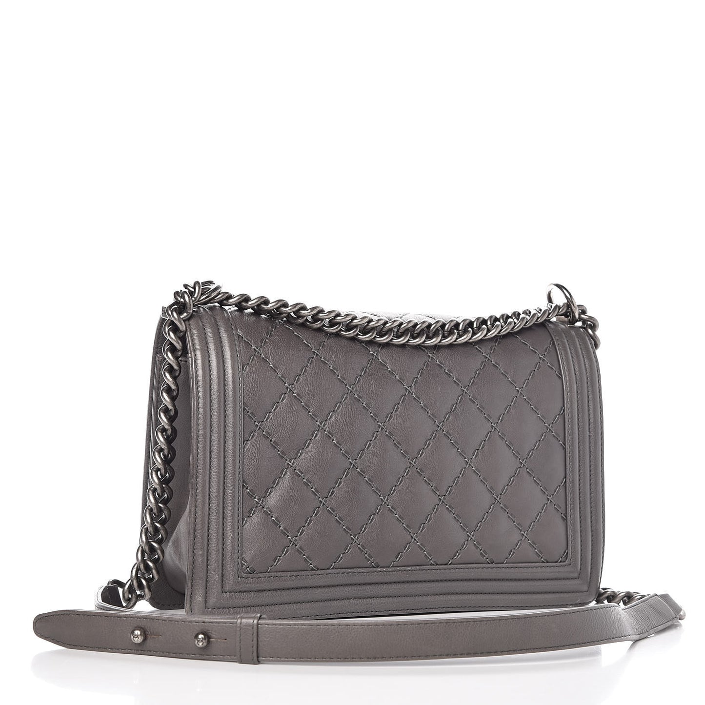 Calfskin Double Stitch New Medium Boy Flap Grey