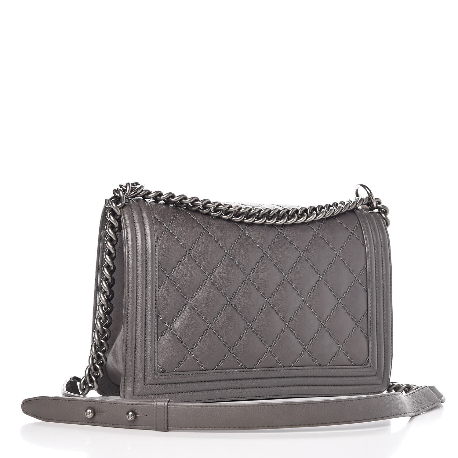 Chanel Calfskin Double Stitch New Medium Boy Flap Grey 3 of 12
