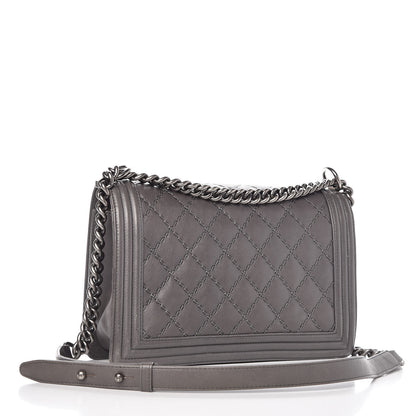 Chanel Calfskin Double Stitch New Medium Boy Flap Grey 3 of 12