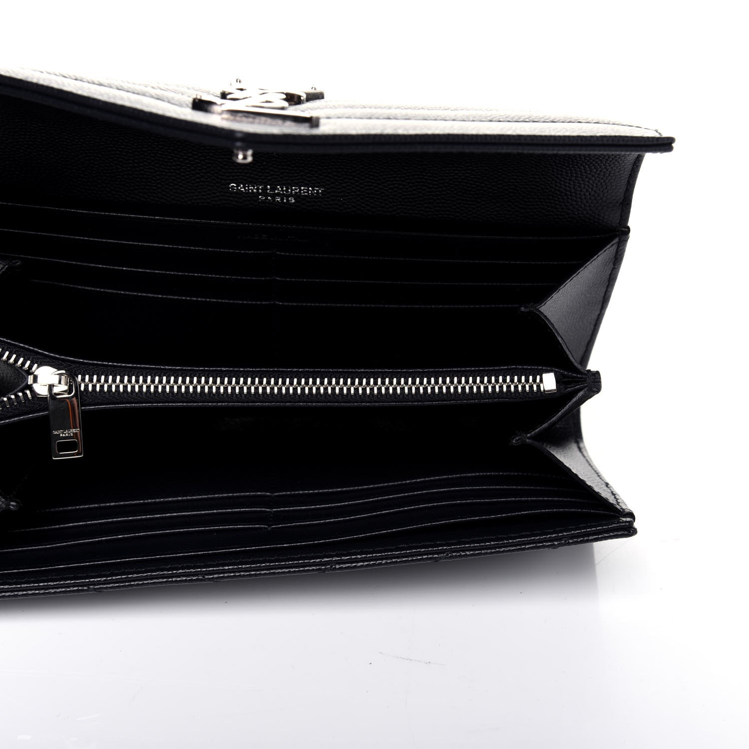 Saint Laurent Grain De Poudre Matelasse Chevron Monogram Flap Wallet Deep Marine 5 of 11