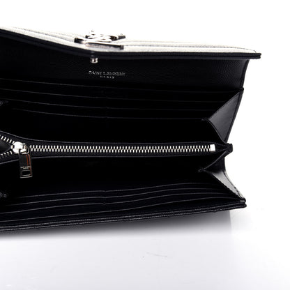 Saint Laurent Grain De Poudre Matelasse Chevron Monogram Flap Wallet Deep Marine 5 of 11