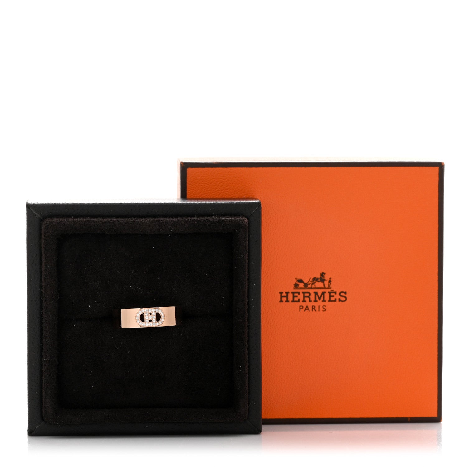 Hermes 18K Rose Gold Diamond PM H D'Ancre Ring 56 7.5 5 of 5