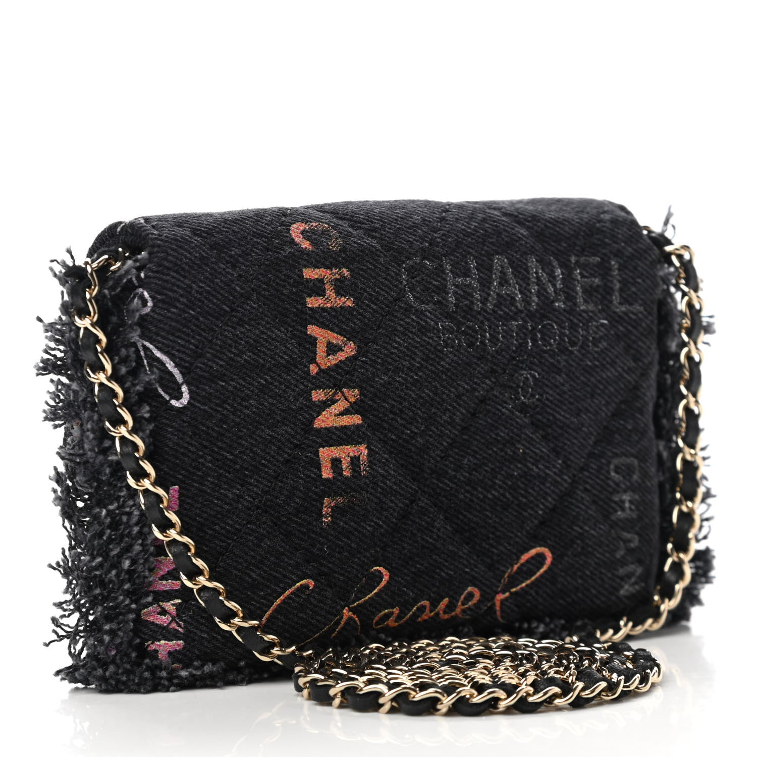 Chanel Denim Quilted Denim Mood Clutch With Chain Black Multicolor 3 of 11
