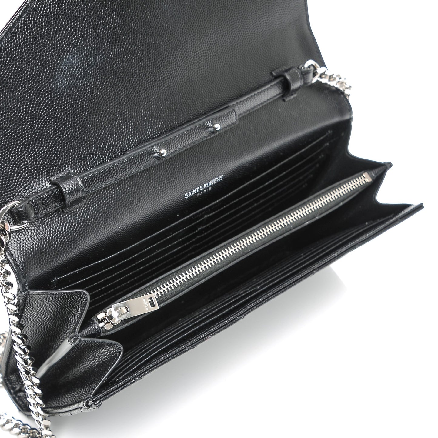 Grain De Poudre Matelasse Chevron Medium Monogram Chain Wallet Black