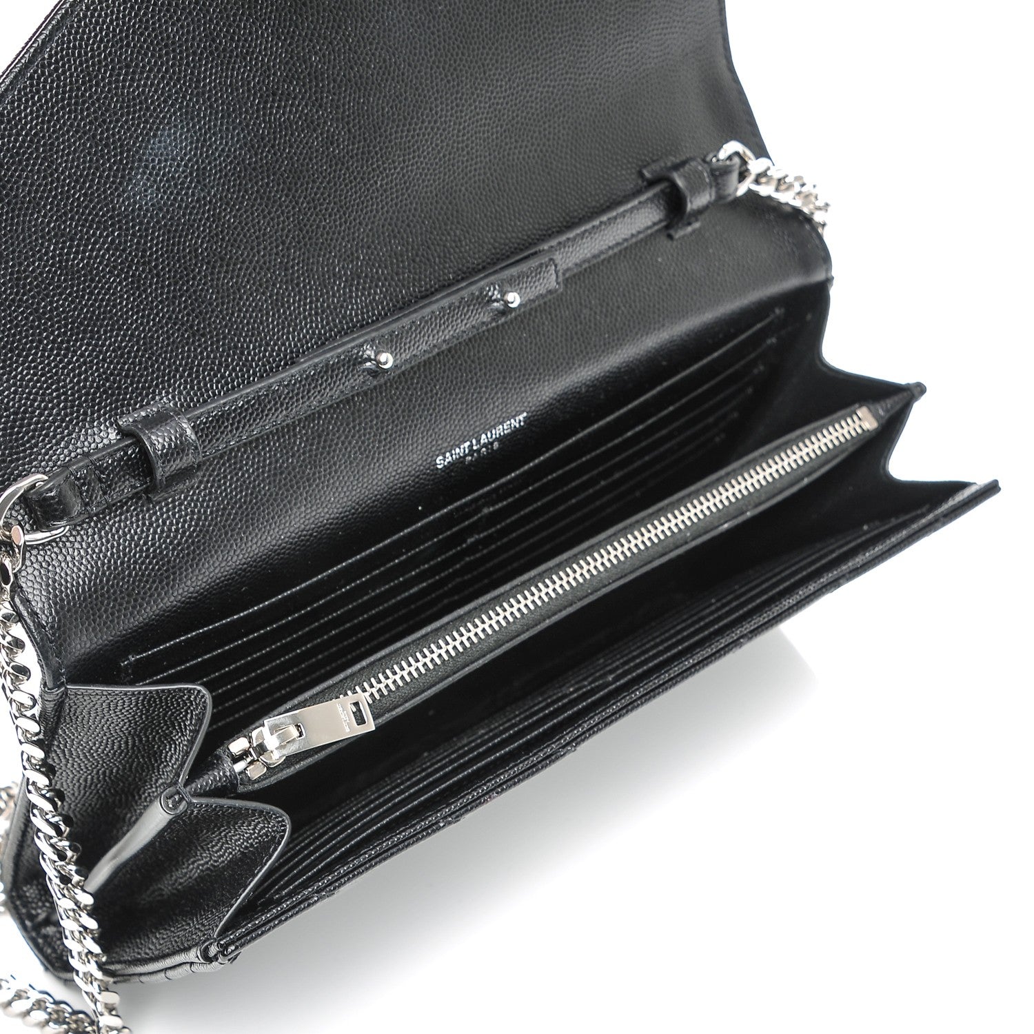 Saint Laurent Grain De Poudre Matelasse Chevron Medium Monogram Chain Wallet Black 5 of 8