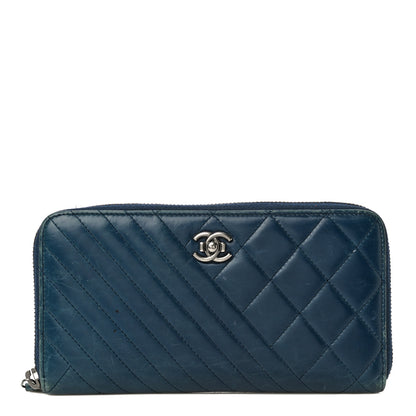 Chanel Glazed Calfskin Quilted Small Coco Boy Zip Around Wallet Blue 1 of 26
