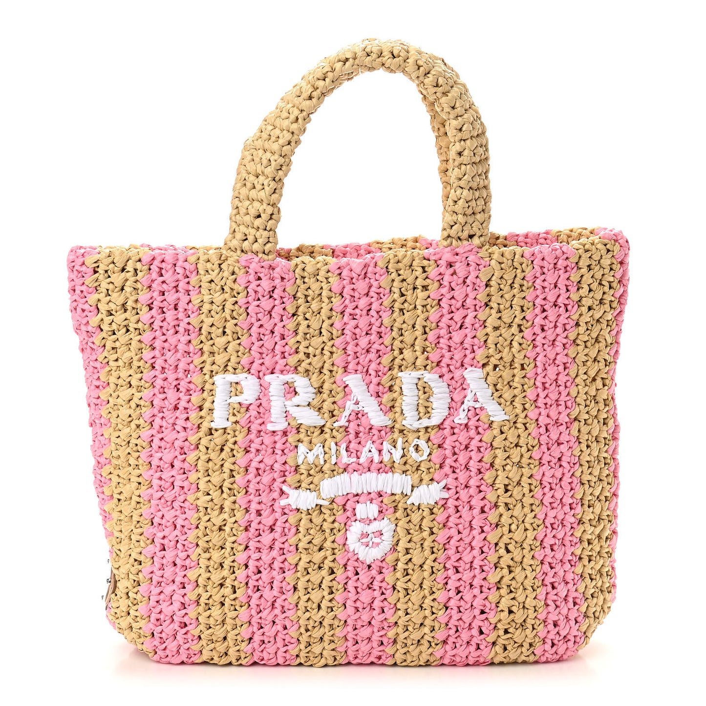 Yarn Raffia Effect Crochet Striped Small Logo Tote Naturale Petalo