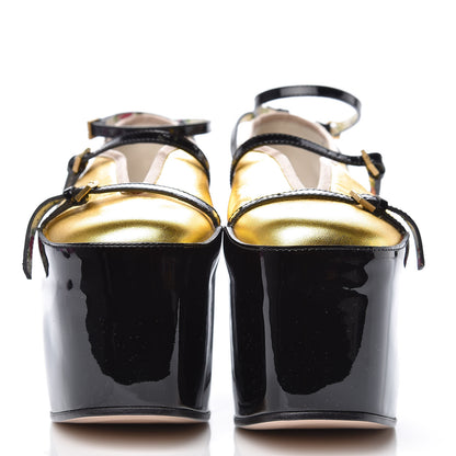 Gucci Metallic Nappa Patent Hannelore Detachable Platform Sandals 36.5 Gold Black 2 of 9