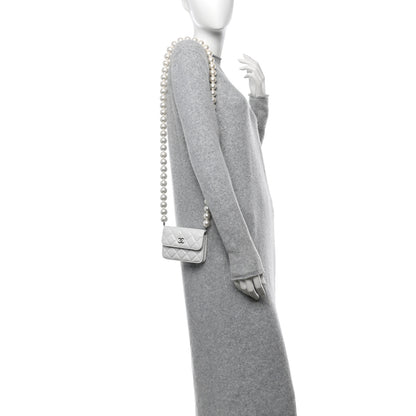 Chanel Iridescent Calfskin Quilted Mini Maxi Pearls Wallet On Chain WOC White 2 of 12