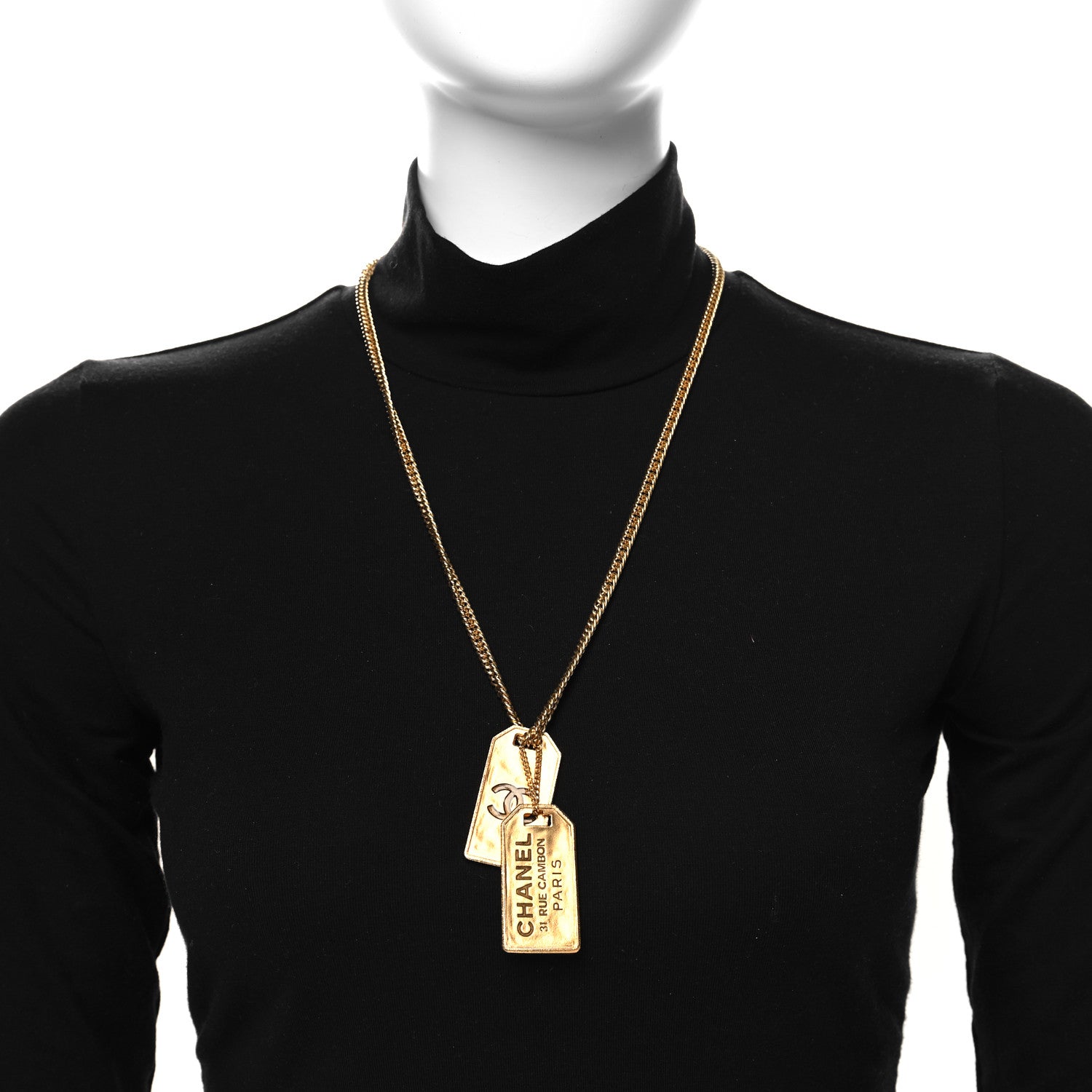 Chanel ID Dog Tag Charm Necklace Gold 2 of 5