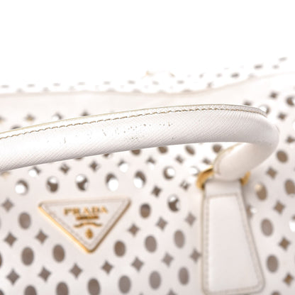 Prada Saffiano Perforated Satchel White 9 of 10