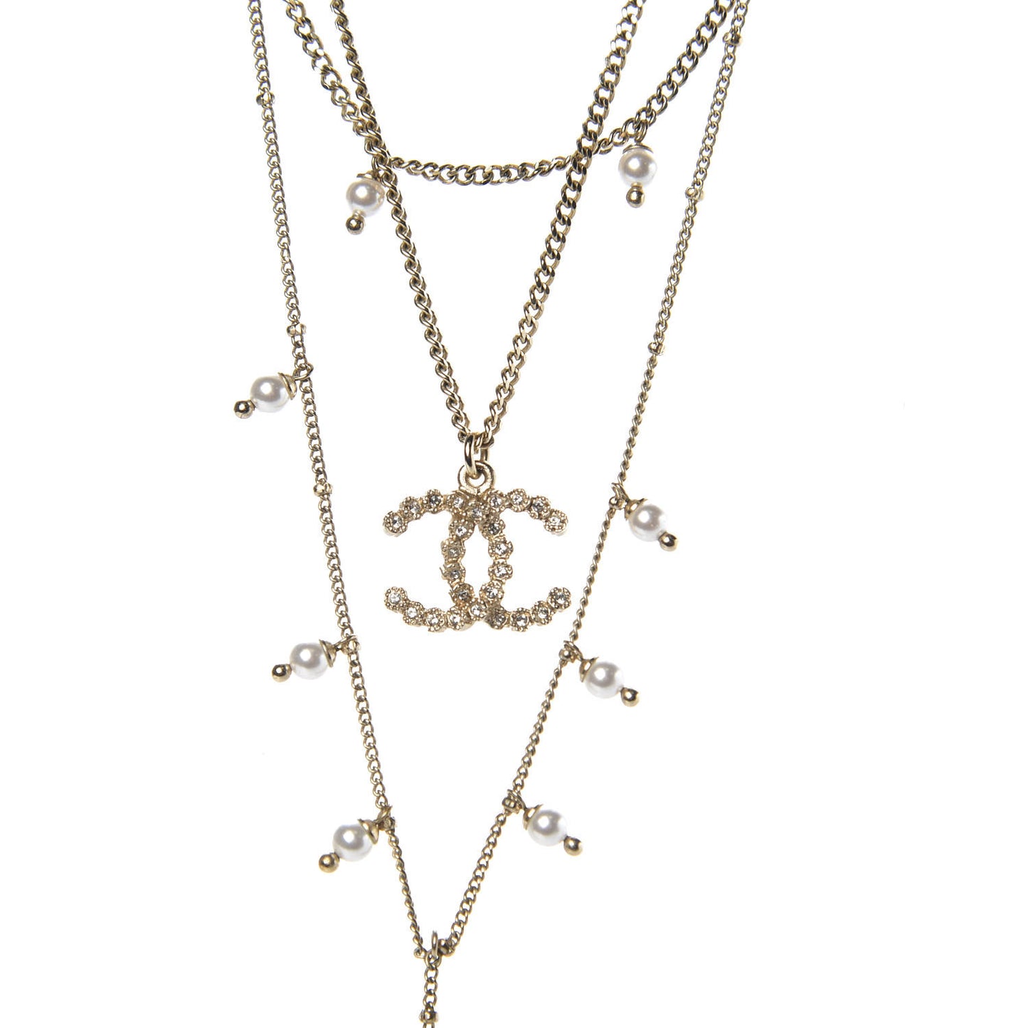 Lambskin Crystal Pearl Chain Necklace Black Gold