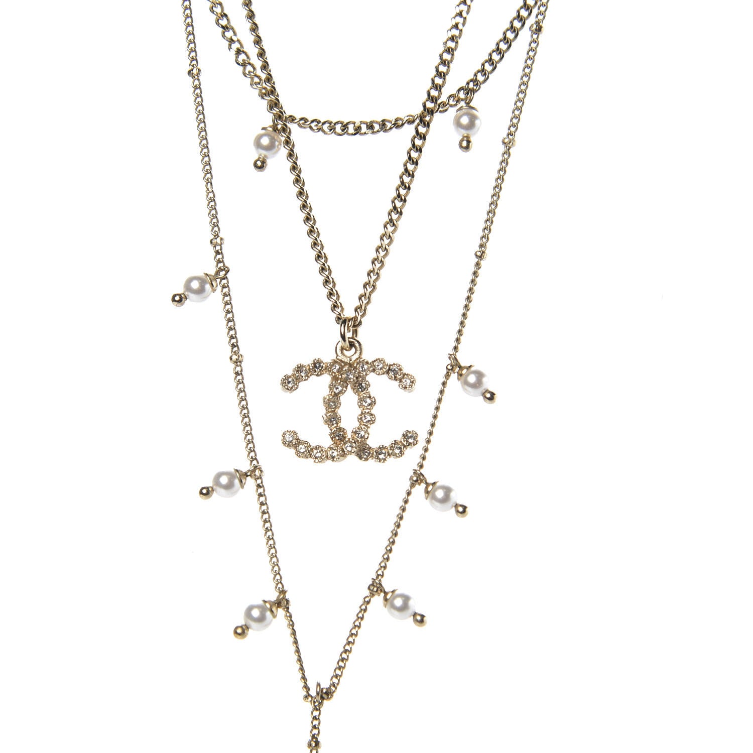 Chanel Lambskin Crystal Pearl Chain Necklace Black Gold 3 of 6