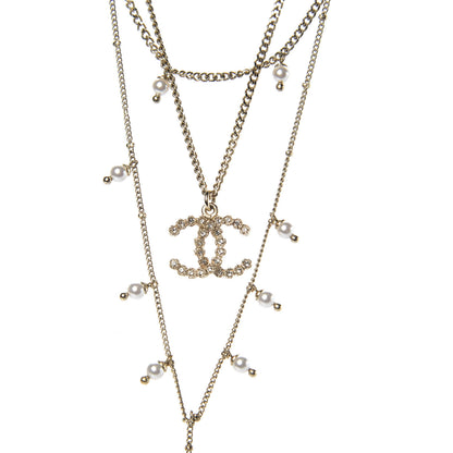 Chanel Lambskin Crystal Pearl Chain Necklace Black Gold 3 of 6