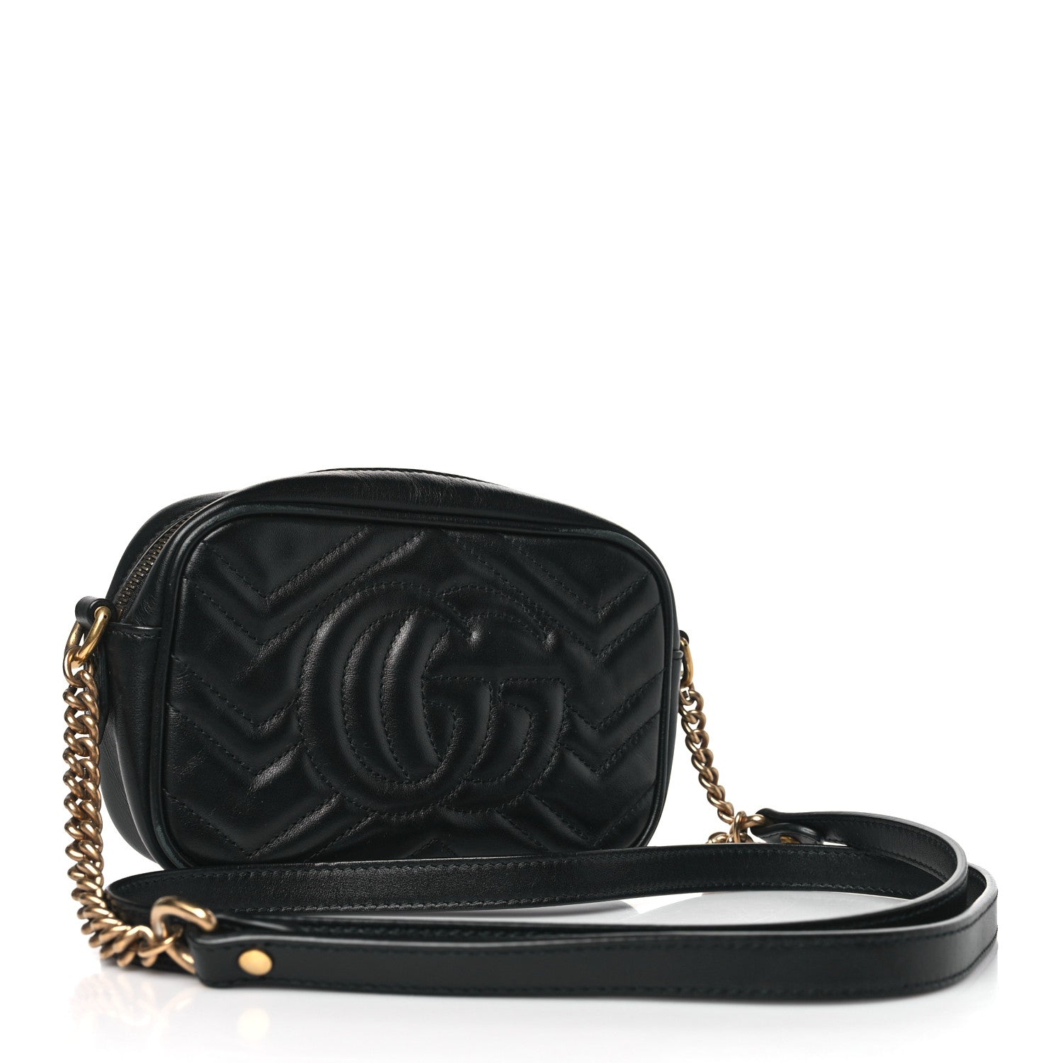 Gucci Calfskin Matelasse Mini GG Marmont Chain Shoulder Bag Black 3 of 10