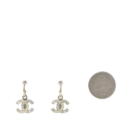 Chanel Enamel Pearl Crystal CC Drop Earrings White 1 of 4