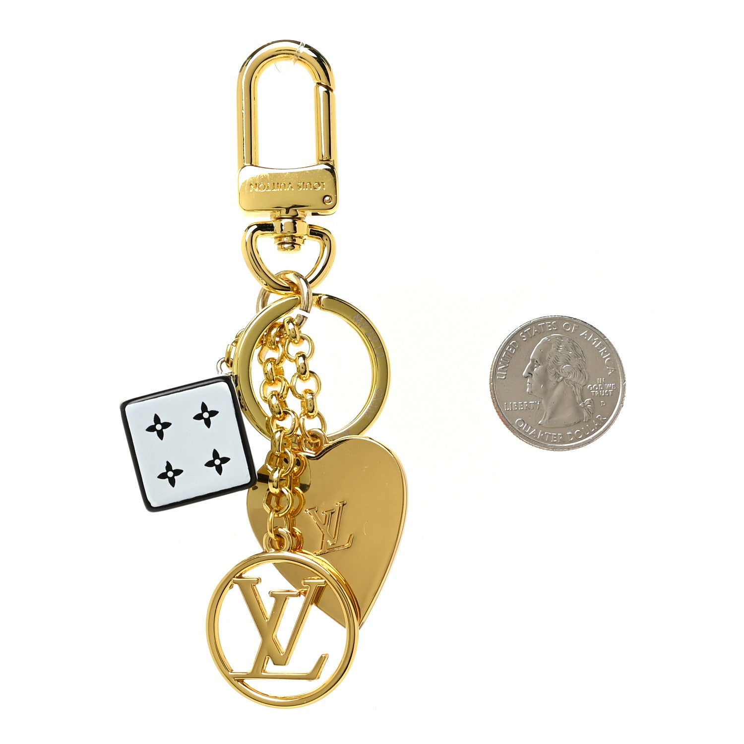 Louis Vuitton Metal Resin Game On Dice and Heart Charm Key Holder Gold 2 of 3