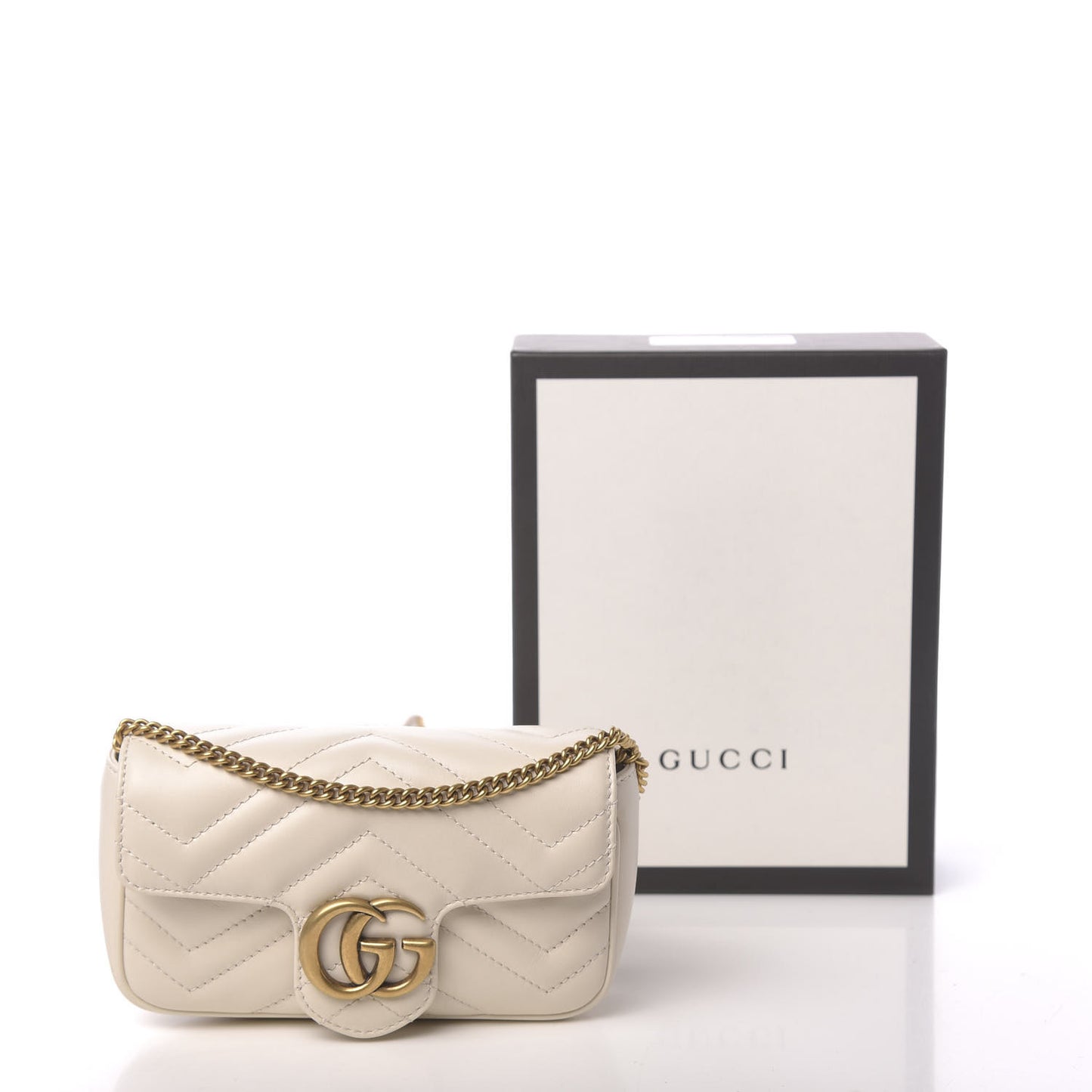 Calfskin Matelasse Super Mini GG Marmont Shoulder Bag White