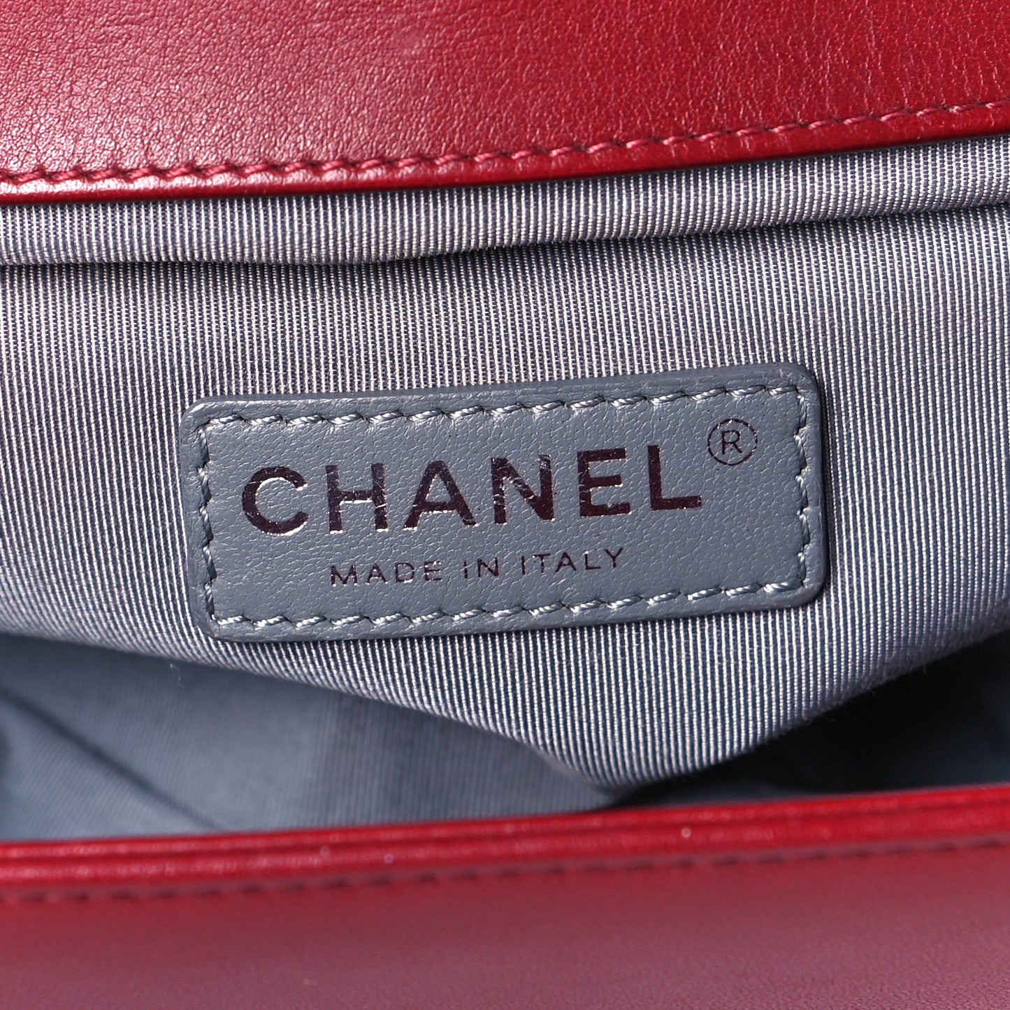 Calfskin Chevron Quilted Medium Boy Flap Dark Red