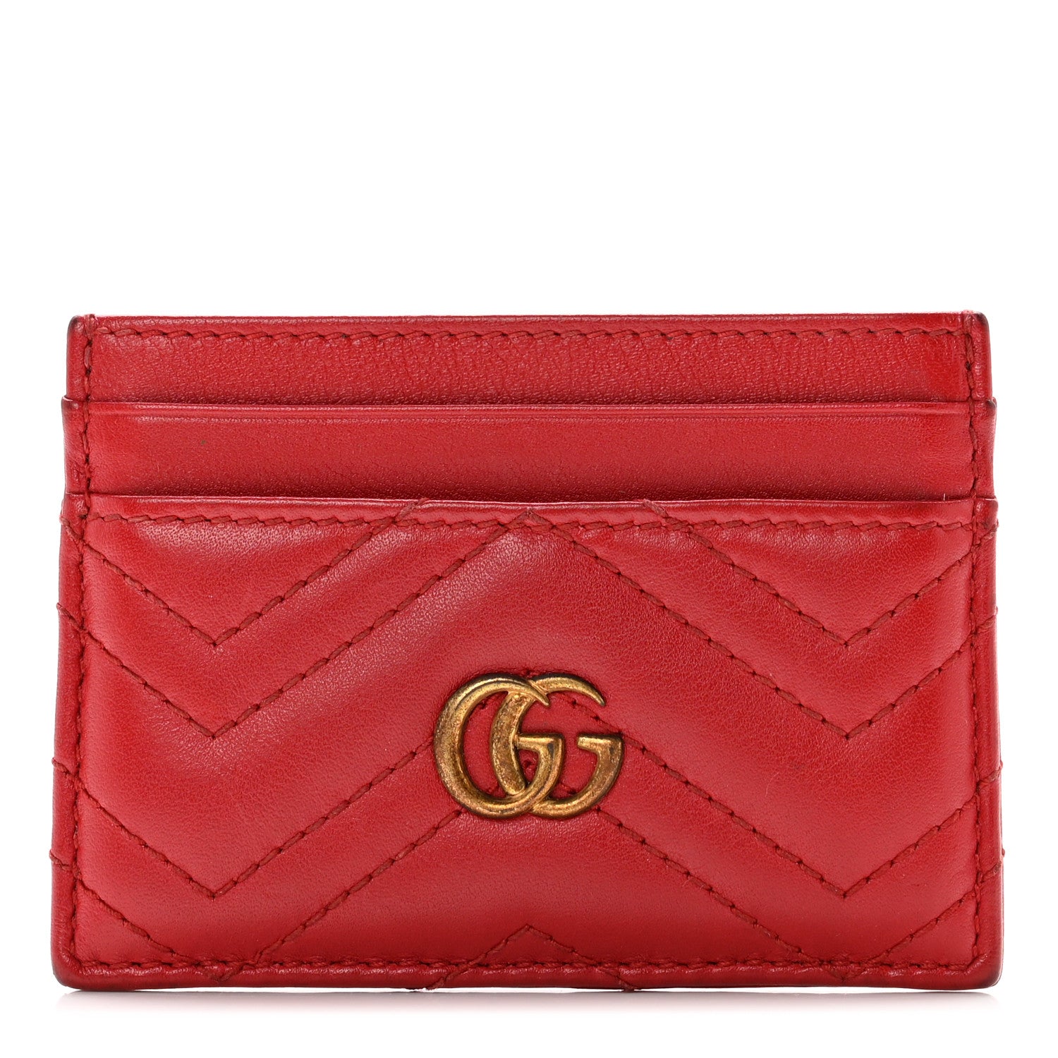 Gucci Calfskin Matelasse GG Marmont Card Holder Hibiscus Red 1 of 9
