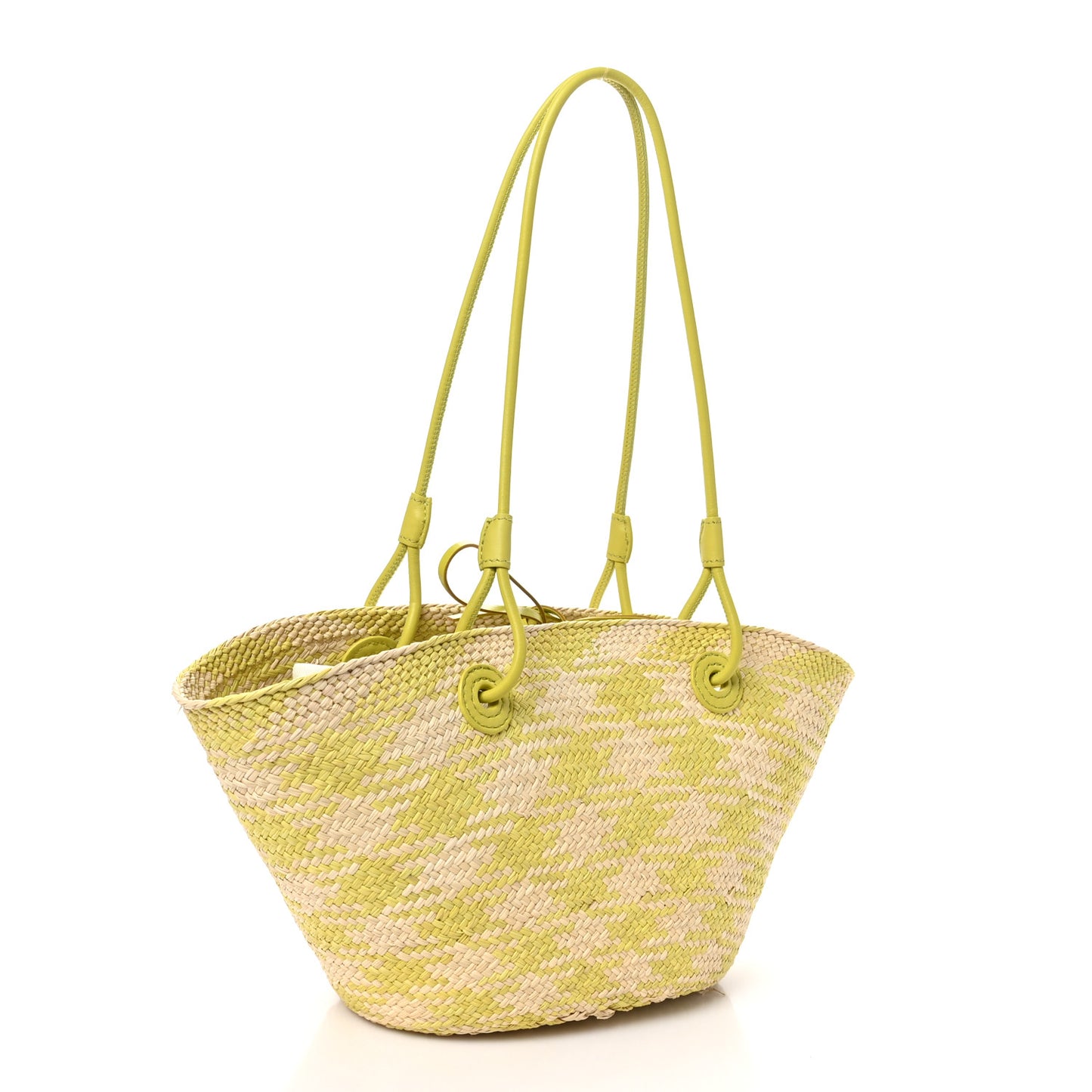 Calfskin Raffia Paulas Ibiza Small Anagram Basket Tote Bag Natural Lime Green