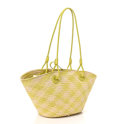 Loewe Calfskin Raffia Paulas Ibiza Small Anagram Basket Tote Bag Natural Lime Green 3 of 9