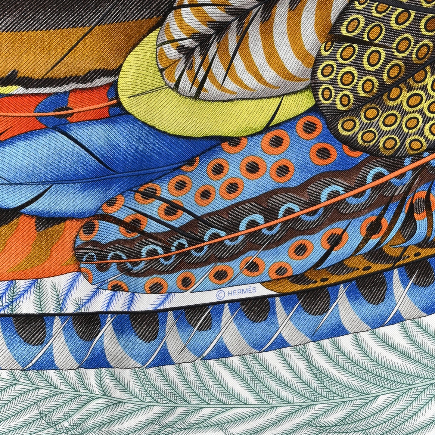 Silk Plumes En Fete Scarf 90 Blanc Turquoise Multicolor