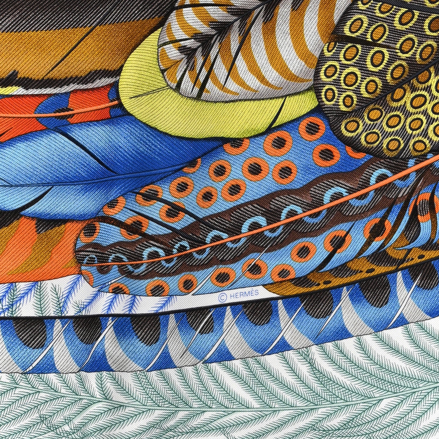 Hermes Silk Plumes En Fete Scarf 90 Blanc Turquoise Multicolor 4 of 4