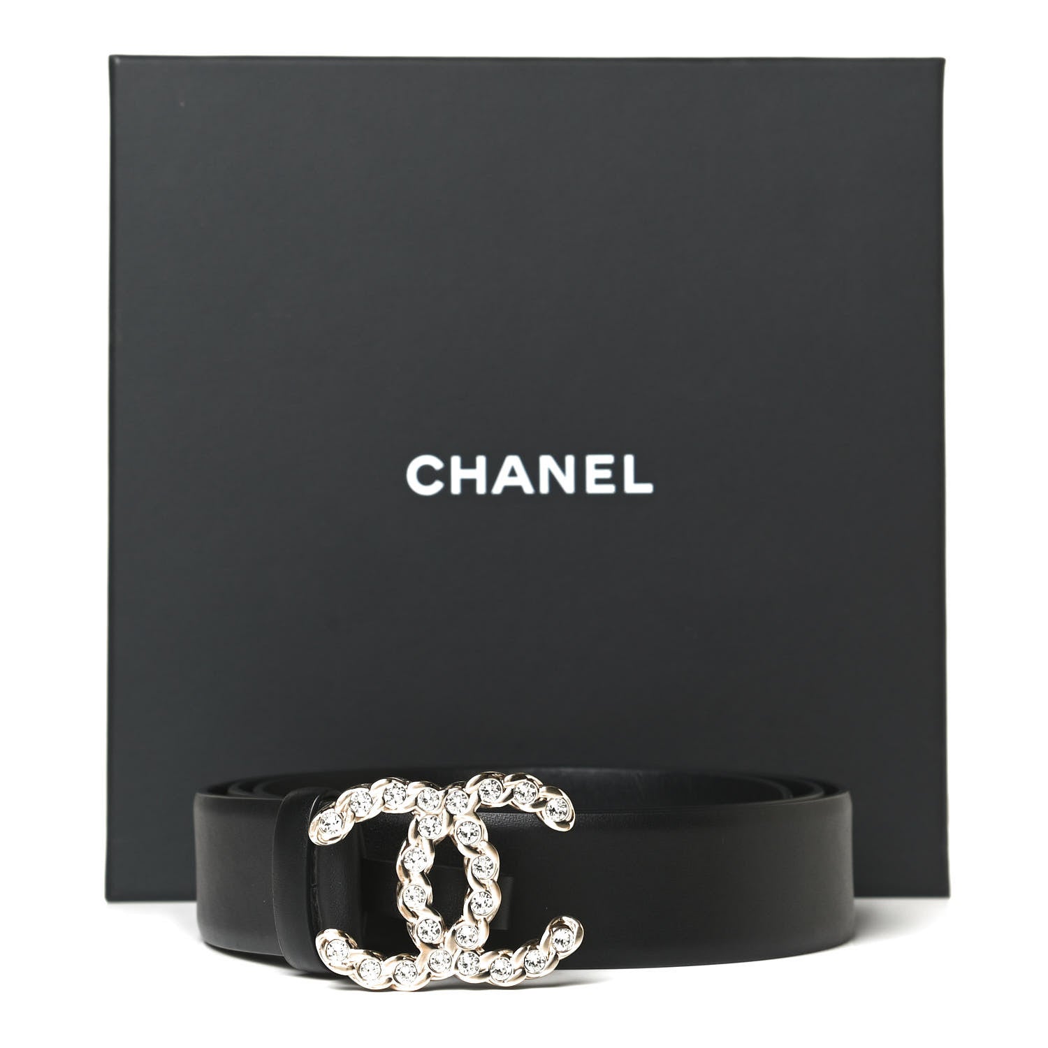 Chanel Calfskin Crystal Pearls Coronation CC Belt 95 38 Black 5 of 5