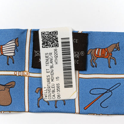 Hermes Silk Couvertures Et Tenues Twilly Bleu Moyen Blanc 3 of 4