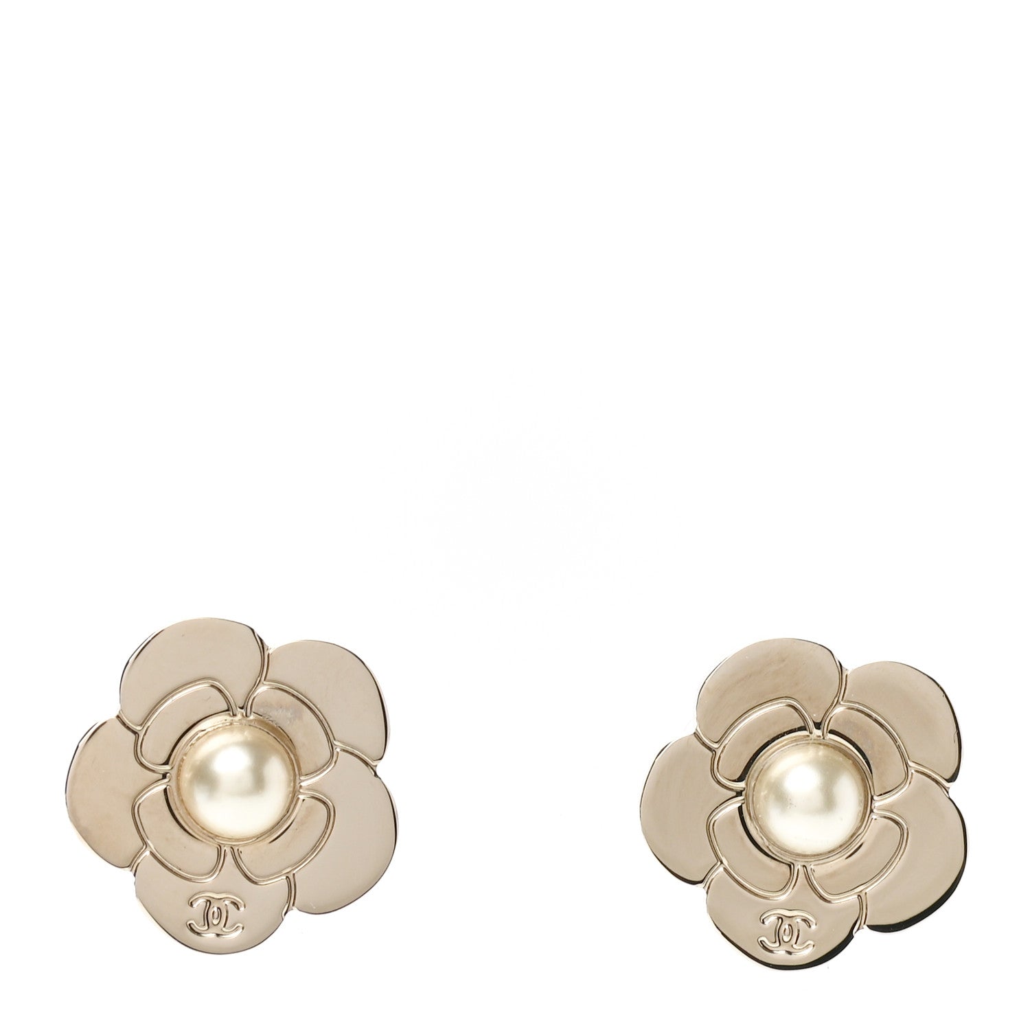 Chanel Pearl CC Camellia Earrings Gold 1 of 4