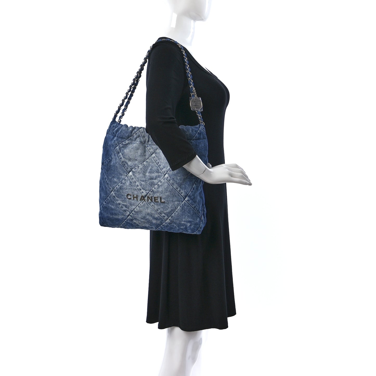 Denim Quilted Small Chanel 22 Blue