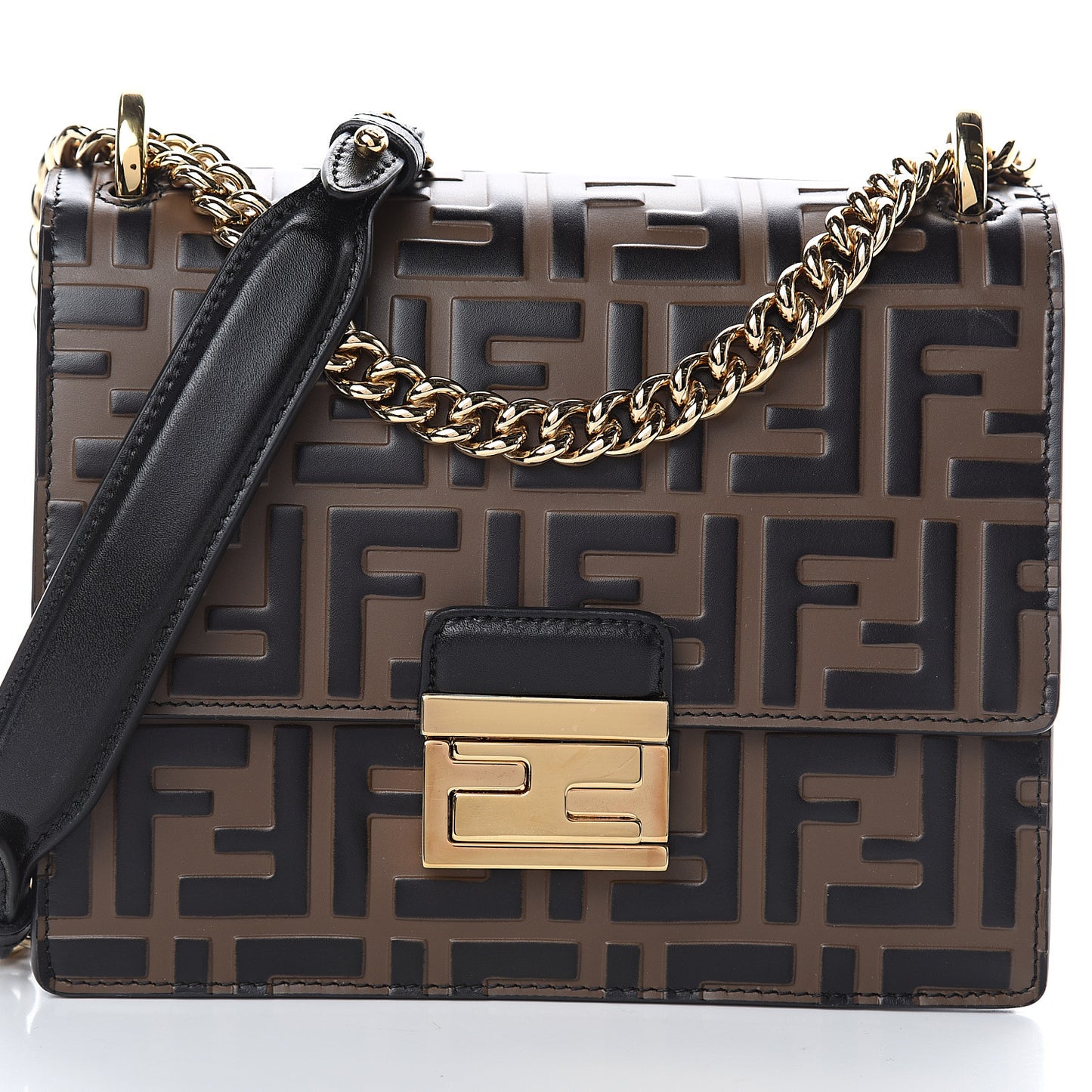 Vitello Liberty Bi-Color FF 1974 Embossed Small Kan U Shoulder Bag Maya Black